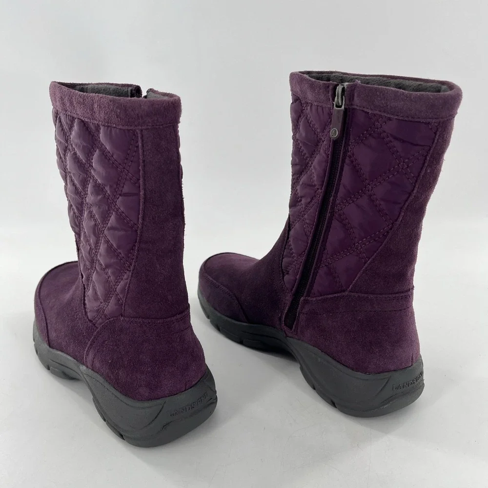 Lands End Snow Boots Suede Leather‎ Calf Womens 7 B Purple Quilted Fleece Lined